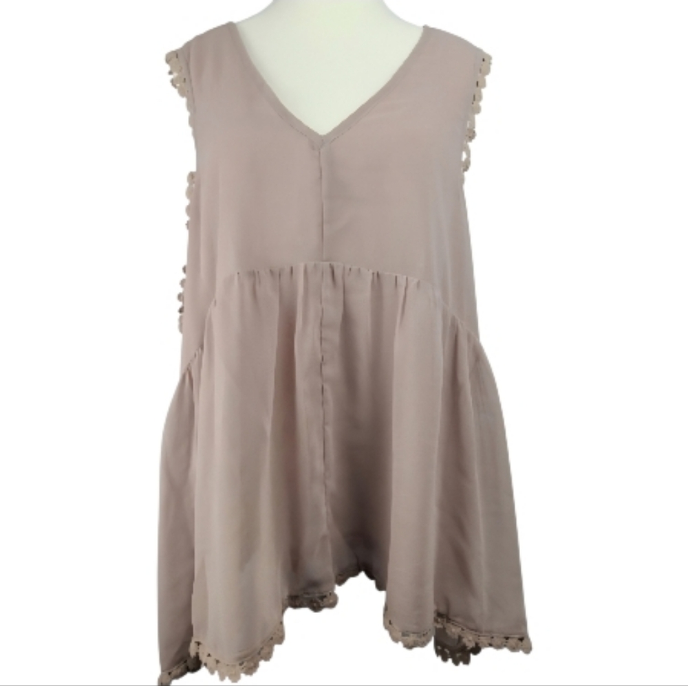 One Teaspoon Brown Sheer Asymmetrical V Neck Sleeveless Blouse Oversized